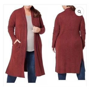 Barefoot Dreams CozyChic Lite Burgundy Long Duster Cardigan Large Luxe Lounge